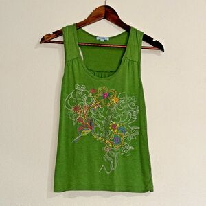 Baleno Women's Shirt Top Tank Green Floral Embroidered‎ Sleeveless Size L